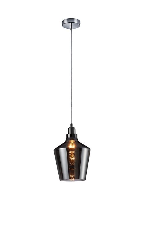 TRIO, Suspension, Calais 1xE27, max.60,0 W Verre, Fumé, Corps: metal, Couleur aluminium Ø:20,0cm, H:130,0cm IP20