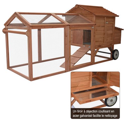 Poulailler Cage à Poules Sur Roulettes Pondoir Perchoir Tiroir