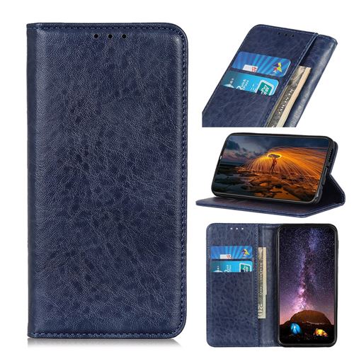Etui en PU texture de cheval fou auto-absorbée bleu pour votre Sony Xperia L4