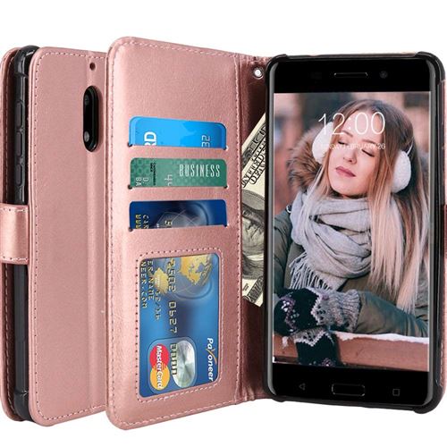 Nokia 3 Housse Coque Etui de luxe Portefeuille Porte Carte Et Billet (avec support integré) Rose