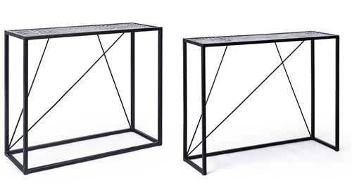 Lot de 2 consoles en acier et bois , coloris noir motif blanc -PEGANE-