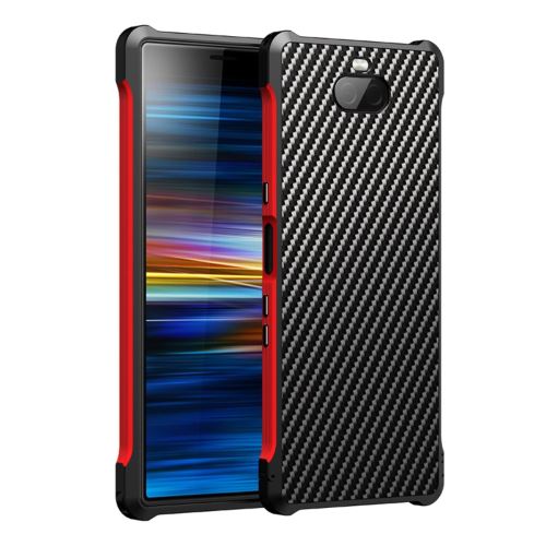 Coque en TPU fibre de carbone détachable 2 en 1 noir/rouge pour votre Sony Xperia 10