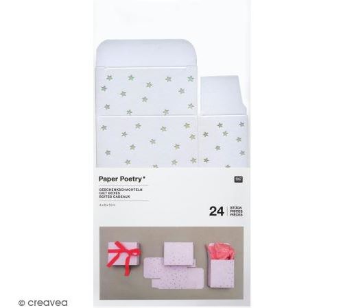 Boîtes cadeau Calendrier de l'Avent - Paper Poetry - Blanches à motifs étoiles irisées - 24 pcs