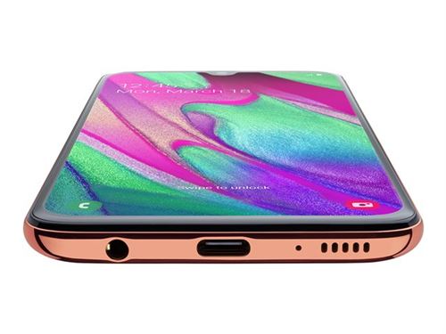 Samsung Galaxy A40 - 4G smartphone - double SIM - RAM 4 Go / Mémoire interne 64 Go - microSD slot - écran OEL - 5.9 - 2340 x 1080 pixels - 2x caméras arrière 16 MP, 5 MP - front camera 25 MP - Corail