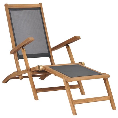 Vidaxl Noir Chaise Exterieur Pliable En Teck H. 90 Cm Bois