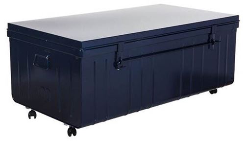 Pierre Henry - Table basse malle en métal à roulettes 175 litres Bleu nuit nacré
