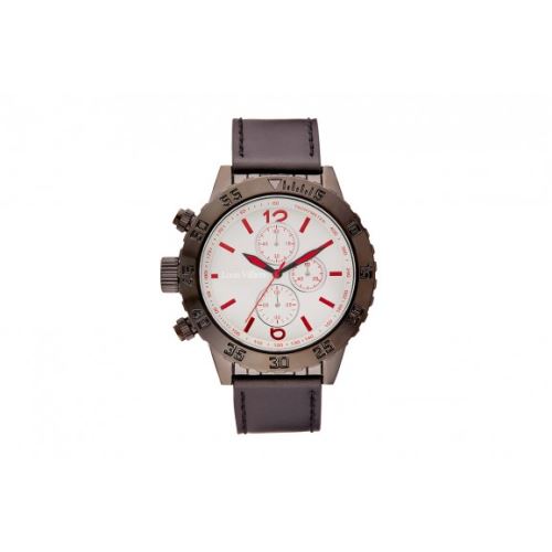 Montre Homme Louis Villiers Cadran 48mm En Acier Blanc Et Bracelet Marron En Cuir LV1028