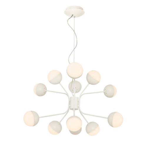 HOMEMANIA Lampe à Suspension Kosmos Chandelier - à Sphère - de Plafond - Blanc en Métal, 64 x 64 x 120 cm, 12Led x Max 60W, 6000Lumen, 3000K Lumière Blanc Naturel