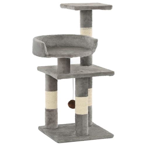 Comparer les prix de Arbre à chat griffoir grattoir niche jouet animaux peluché en sisal 65 cm gris