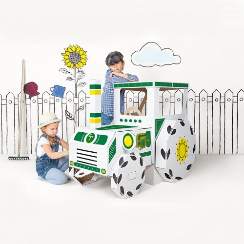 Grand tracteur en carton, a construire dessiner colorier et décorer maison - guizmax