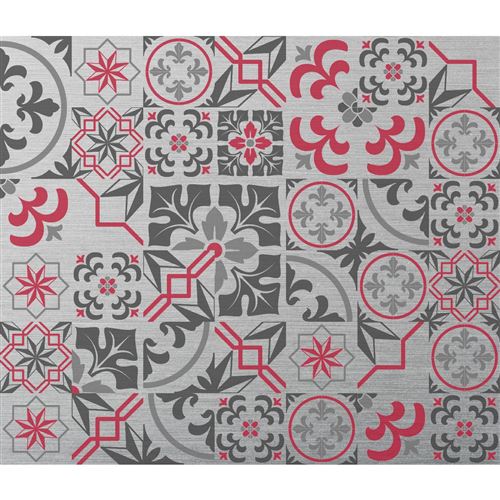 Crédence adhésive en alu Carreaux de ciment - L. 20 x l. 20 cm - Gris - Design CPM - Ciment