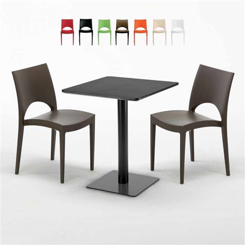 Table carrée 60x60 noire avec 2 chaises colorées Paris Licorice, Couleur: Marron