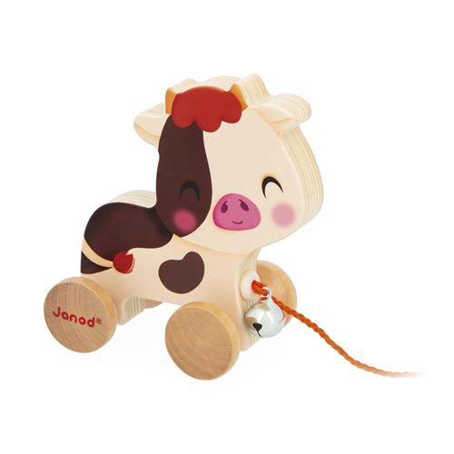 Non Communiqué Beige Petite Vache En Bois A Promener