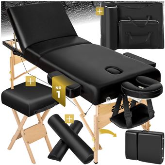89 10 sur tectake table de massage pliante 3 zones tabouret rouleau housse noir achat prix fnac