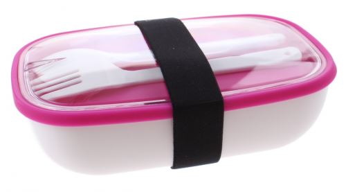 boîte à lunch My Bento avec des couverts 17,5 cm blanc / rose