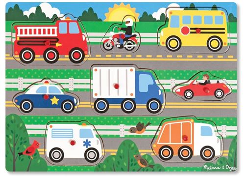 Medo Puzzle En Bois À Boutons 8 Pièces Véhicules Melissa & Doug