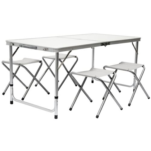 AMANKA Table de Camping pliable réglable en hauteur 120x60x70cm incl 4 Tabourets pliants format mall