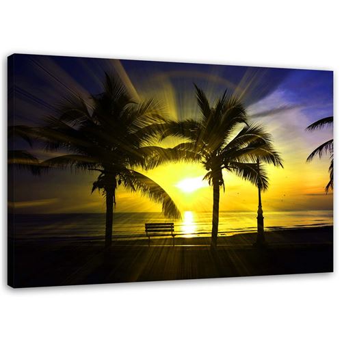 Feeby Tableau sur toile PALMAS coucher de soleil sur la mer 120x80