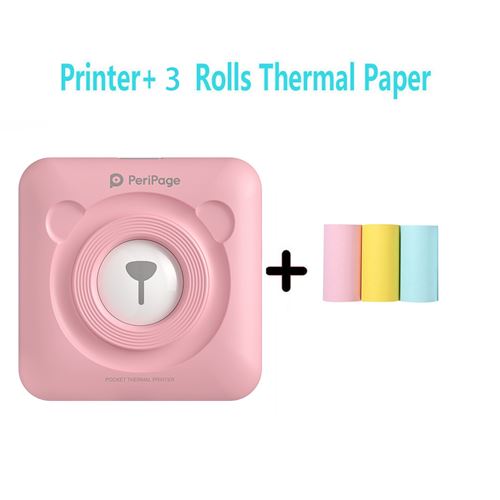 Imprimante thermique Peripage portable sans fil Bluetooth 58 mm avec 3 rouleaux de papier d'impression -Rose