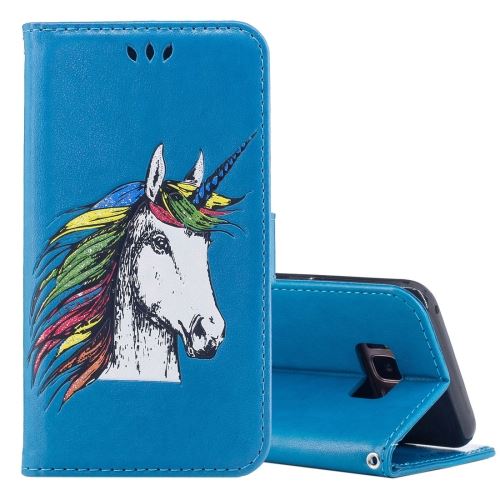 Galaxy S8 Housse Etui Cuir PU licorne Bleu ALS52408