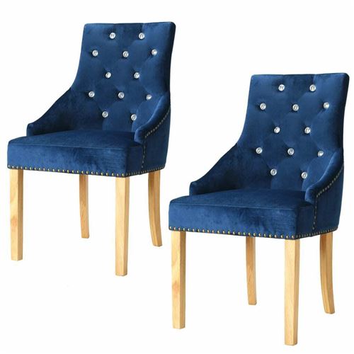 vidaXL Chaises de salle à manger 2 pcs Bleu Chêne massif et velours