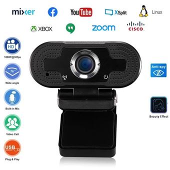 Enregistrement études caméra Web USB 2.0 Full HD pour Ordinateur Portable de Bureau pour appels vidéo conférence Roffie Webcam 1080P avec Microphone 
