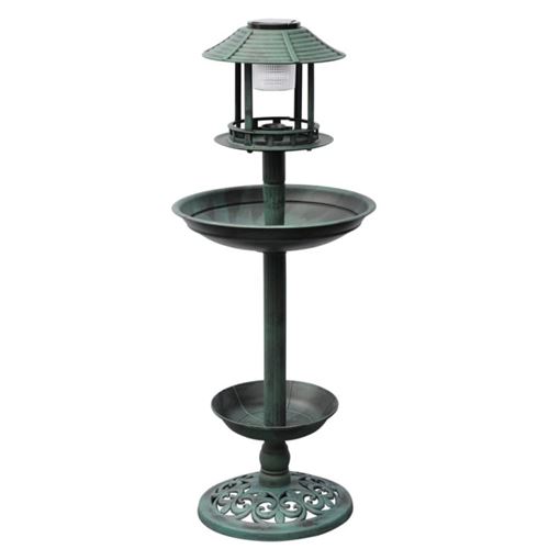 Fontaine bain d'oiseaux verte avec lampe solaire