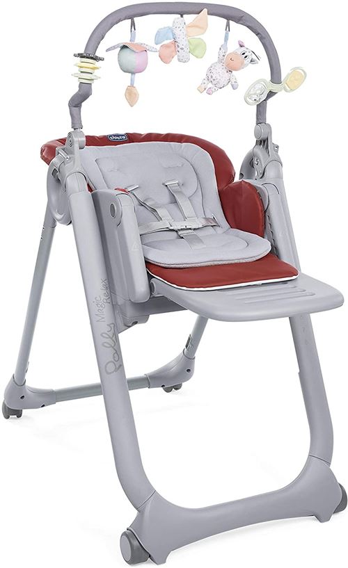 Chicco chaise haute Polly Magic 85-106 cm acier gris/rouge