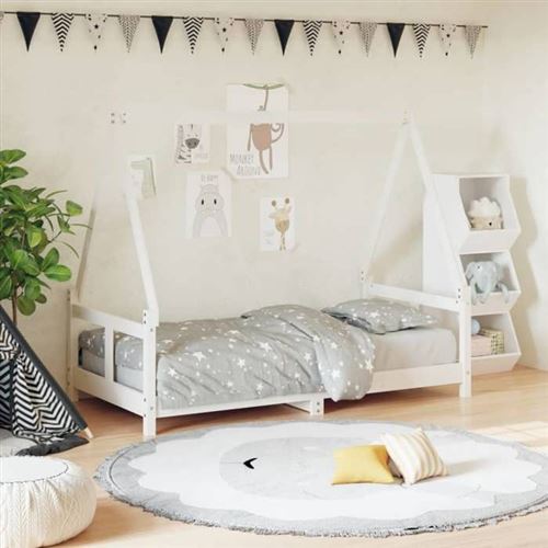 vidaXL Cadre de Lit pour Enfants, Lit Simple avec Sommier à Lattes, Meuble de Chambre à Coucher, Scandinave, Blanc 80x160 cm 834460