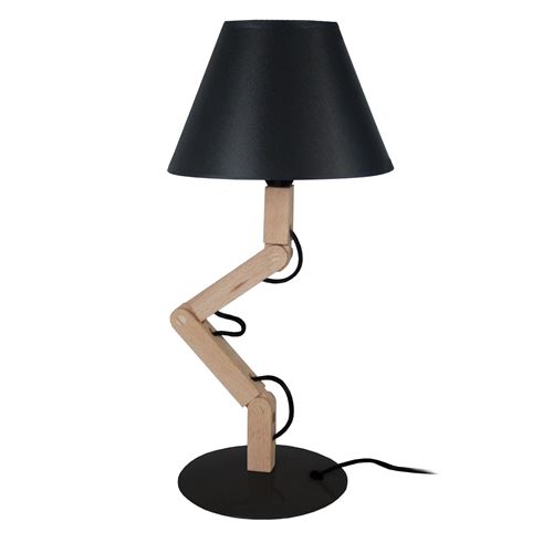 GERI Lampe a poser acier bois hetre - 18x30x45cm - Noir /Bois/Noir