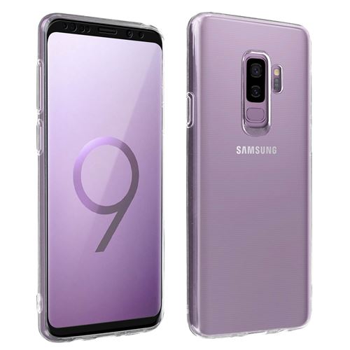 Avizar Coque pour Samsung Galaxy S9 Plus Souple et Film Verre Trempé Dureté 9H Transparent contour Noir