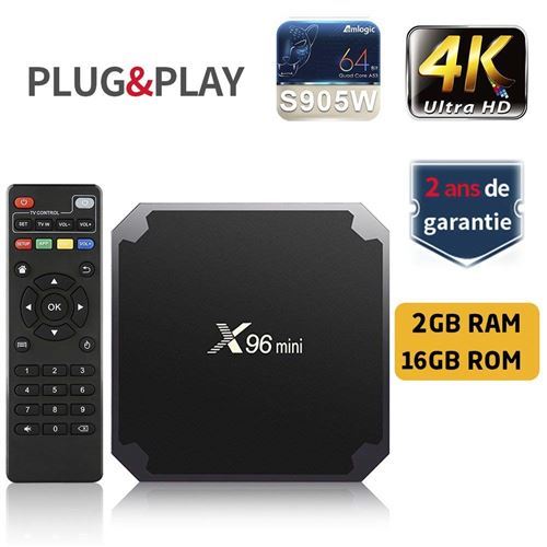 Non Communiqué Lecteur Multimédia De Diffusion En Continu Android 7.1/4K Tv Box Avec Amlogic S905w Quad-Core Chipset, 2Go Ram+16Go Emmc,Avec Wifi Et Lan100m (2Gb+16Gb)