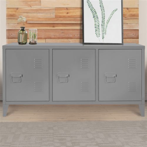 Buffet bas 3 portes Estel en métal gris foncé