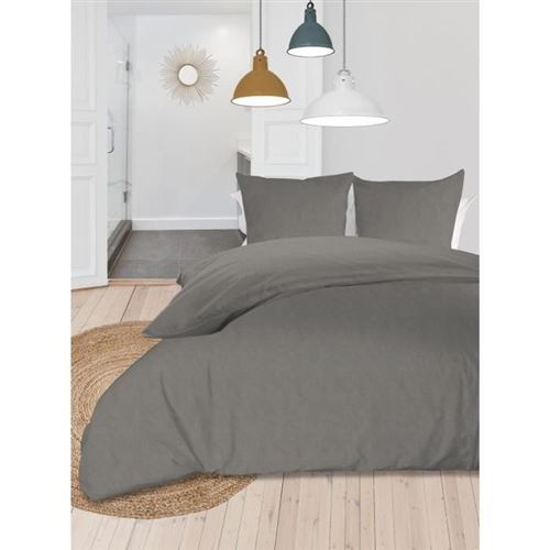 SOLEIL dOCRE Parure de couette Boheme - Microfibre lavee - 220x240 cm - Gris