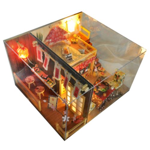 Maison miniature Bricolage 3D en bois Meubles LED Maison Puzzle décorez cadeaux Creative Pealer7556