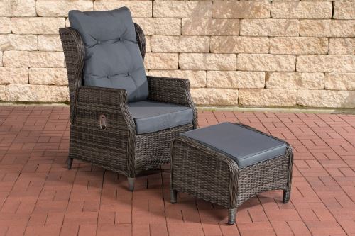 Fauteuil de jardin Breno 5 mm avec pouf repose-pieds - Polyrotin Gris chiné - Coussins Gris fonte