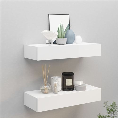 vidaXL Étagères à tiroirs murales 2 pcs Blanc 60x23,5x10 cm MDF