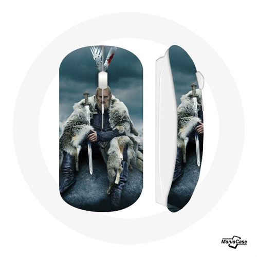 Souris Sans Fil Vikings Série Saison 6 Ragnar Lothbrok logo V Epée Gris Fond Brouillard (Maniacase)