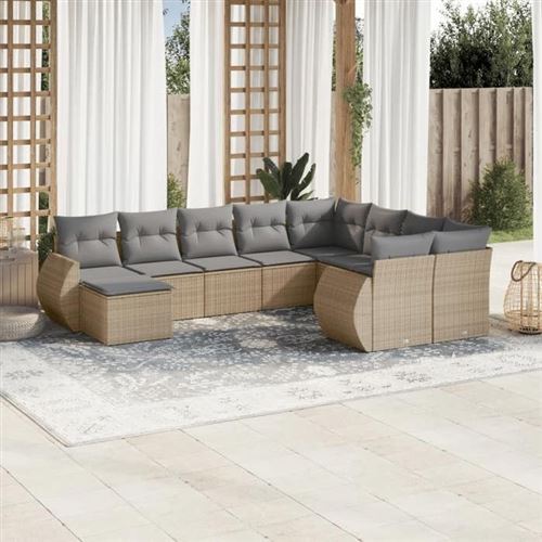 Vidaxl Beige Salon De Jardin Modulable - Lot De 10 Pièces - Rotin - Image 2