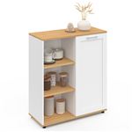 Buffet d'appoint 70 cm VITO 3 étagères et placard blanc et plateau bois