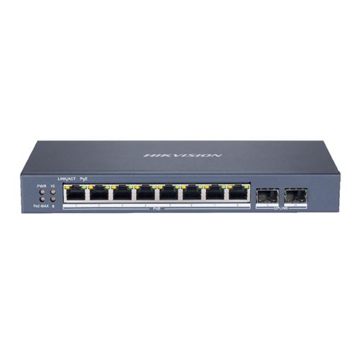 Hikvision Smart Managed Series DS-3E1510P-SI - Commutateur - intelligent - 8 x 10/100/1000 (PoE+) + 2 x Gigabit SFP (liaison montante) - de bureau - PoE+ (110 W)