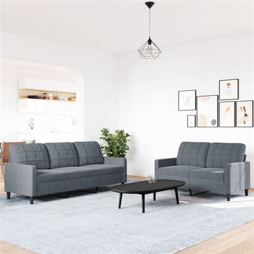 Canapé 2 Places Velours Gris Foncé - Ensemble Salon Confortable, Design Moderne, Cadre Métal - 11