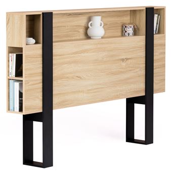 Tête de lit sur pied PHOENIX 160 cm avec rangements bois et noir - 1