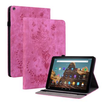 Compatible avec Amazon Fire HD 10 Étui de tablette intelligente multifonctionnelle en cuir mortel avec support et emplacement pour carte-Rose - 1