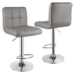 Tabouret de bar Lot 2 BIGZZIA, Chaise de bar en cuir PU, Hauteur réglable 85-115cm,Tabouret pivotant. avec dossier,Gris