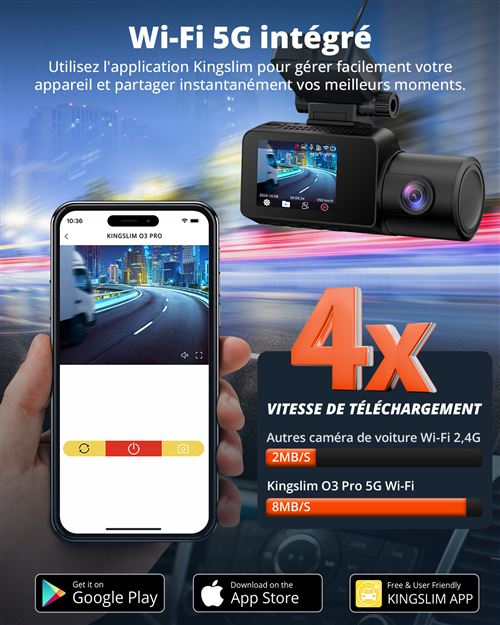 Dashcam 4K WiFi GPS – Caméra Voiture 170° Grand Angle – Vision Nocturne, Mode Parking, Détection De Mouvement – KINGSLIM D5