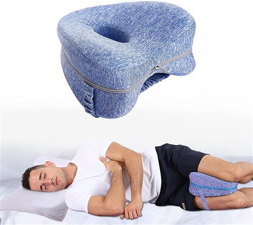 Coussin Pour Genoux Dormir, FONGWAN Mousse à mémoire de forme orthopédique pour dormeurs latéraux, sciatique, douleurs lombaires-bleu