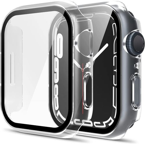 Coque compatible apple Watch 45mm Serie 7 - Protection rigide &eacute;tui transparent &eacute;cran verre tremp&eacute;