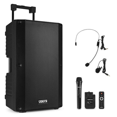 Vonyx VSA700-BP Sono portable 1000 Watts - Batterie intégrée, haut-parleur 15, micro-casque inclus, Bluetooth