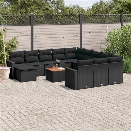 Salon de jardin modulable vidaxl 13 pieces noir resine tressee 62 x 62 x 69 cm 12 personnes